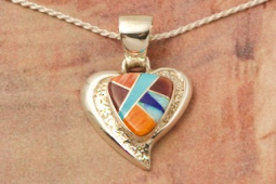 Calvin Begay Genuine Gemstones Sterling Silver Heart Pendant